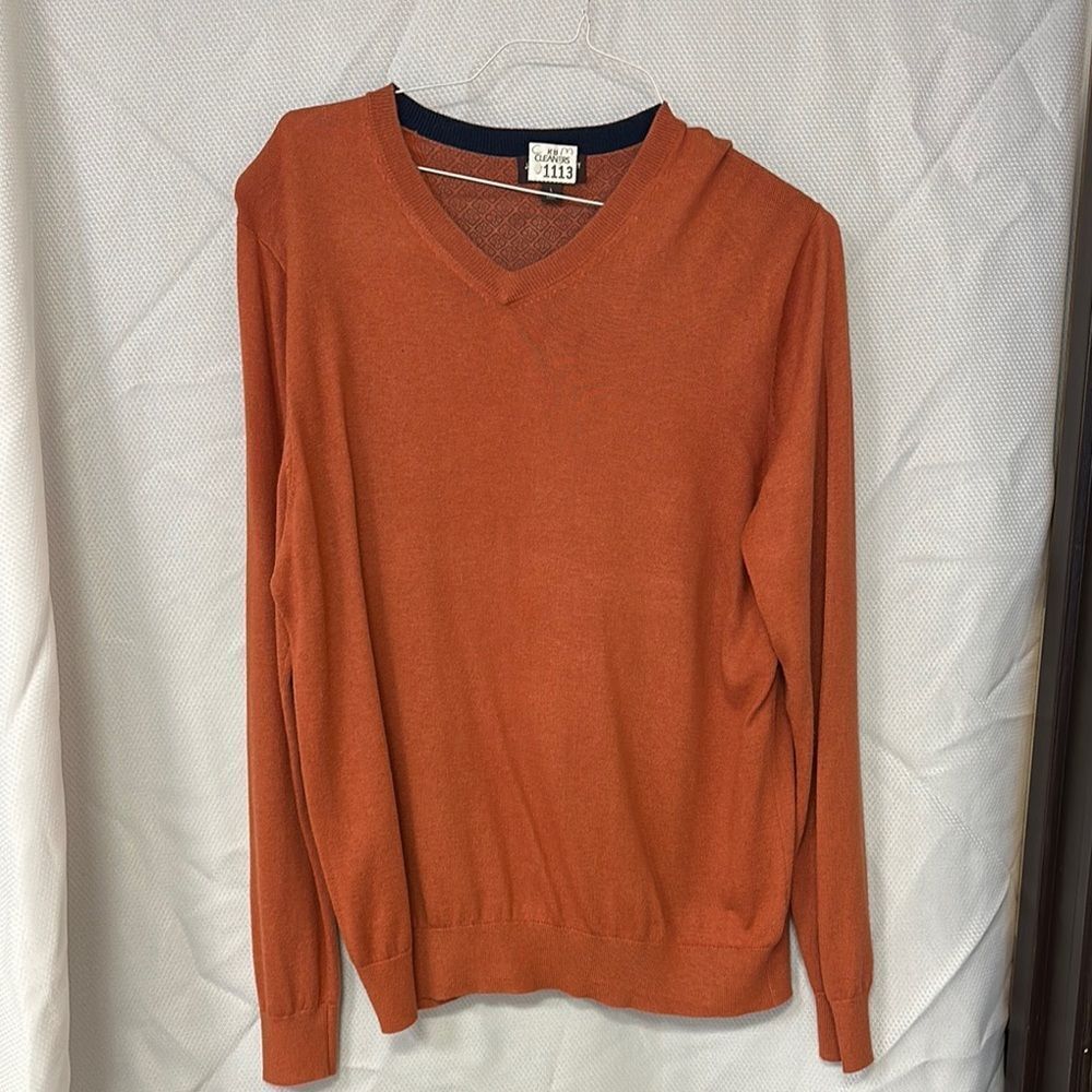 Johnston & Murphy Orange V-Neck Sweater Lightweight Knit